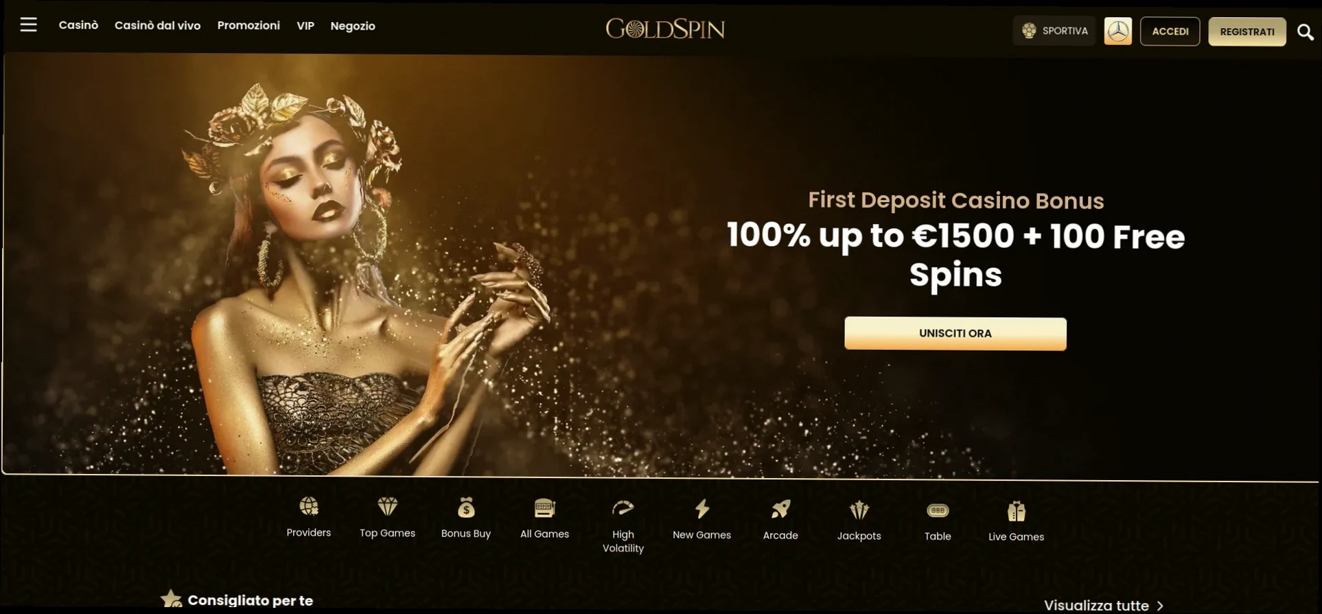Gold Spin Casino Bonus fino a 3000 euro con 100 giri gratis
